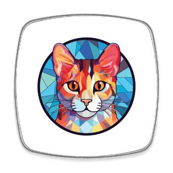 American Shorthair Cat Dessin animé aquarelle coloré - Magnet carré - blanc - Devant