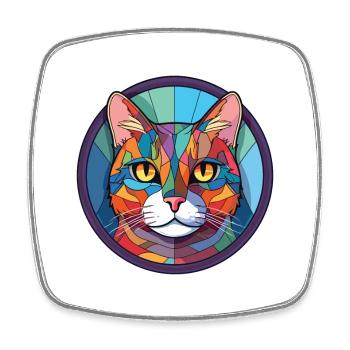 American Shorthair Cat Dessin animé aquarelle coloré - Magnet carré - blanc - Devant