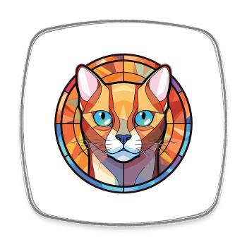 Europäische burmesische Katze bunte Aquarell-Karikatur - Viereckiger Kühlschrankmagnet - Weiß - Vorne