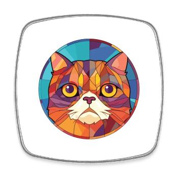 Chat exotique à poil court coloré dessin animé aquarelle - Magnet carré - blanc - Devant