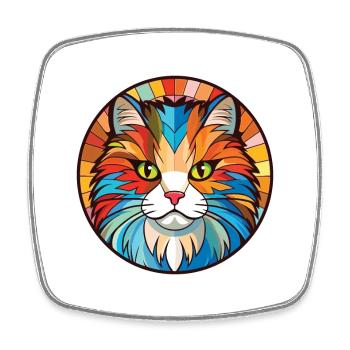 German Longhair Cat Colorful Watercolor Cartoon - Square fridge magnet - white - Front