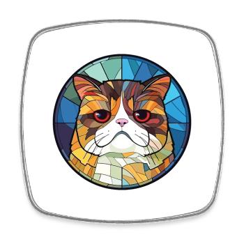 Chat exotique à poil court coloré dessin animé aquarelle - Magnet carré - blanc - Devant