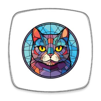 British Shorthair Cat Coloré Aquarelle Dessin Animé - Magnet carré - blanc - Devant
