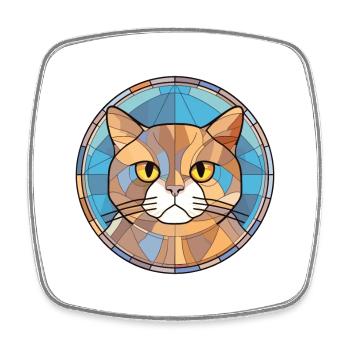 British Fold Shorthair chat aquarelle colorée - Magnet carré - blanc - Devant