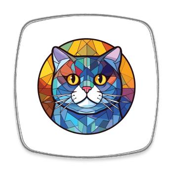 British Shorthair Cat Colorful Watercolor Cartoon - Square fridge magnet - white - Front