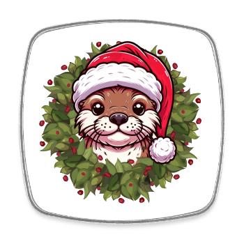 Conception de loutre de Noël pour les moments festifs - Magnet carré - blanc - Devant