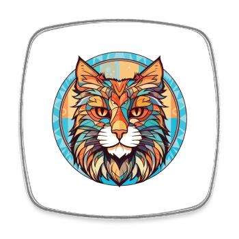 Maine Coon Cat Colorful Watercolor Illustration - Square fridge magnet - white - Front