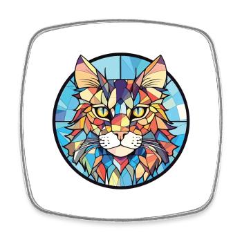 Maine Coon Cat Colorful Watercolor Illustration - Square fridge magnet - white - Front