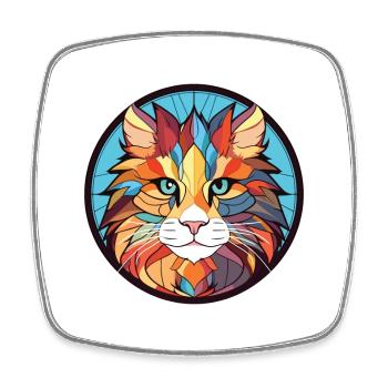 Norwegian Forest Cat Colorful Watercolor Cartoon - Square fridge magnet - white - Front