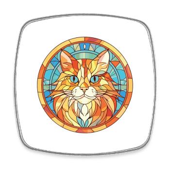 Ingwer Langhaar Katze Bunte Aquarell-Karikatur - Viereckiger Kühlschrankmagnet - Weiß - Vorne