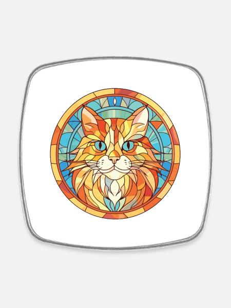Ginger Longhair Cat Colorful Watercolor Cartoon - Square fridge magnet - white