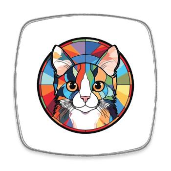Korean Bobtail Cat Colorful Watercolor Pet Cartoon - Square fridge magnet - white - Front