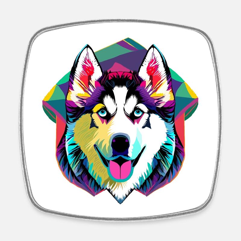 Farbenfroher Husky  - Viereckiger Kühlschrankmagnet - Weiß