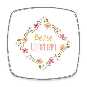 Beste Lehrerin! Blumen-Design, personalisierbar - Viereckiger Kühlschrankmagnet - Weiß - Vorne