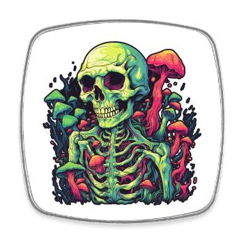 Horror Pilz Skelett - Happy Halloween - Viereckiger Kühlschrankmagnet - Weiß - Vorne