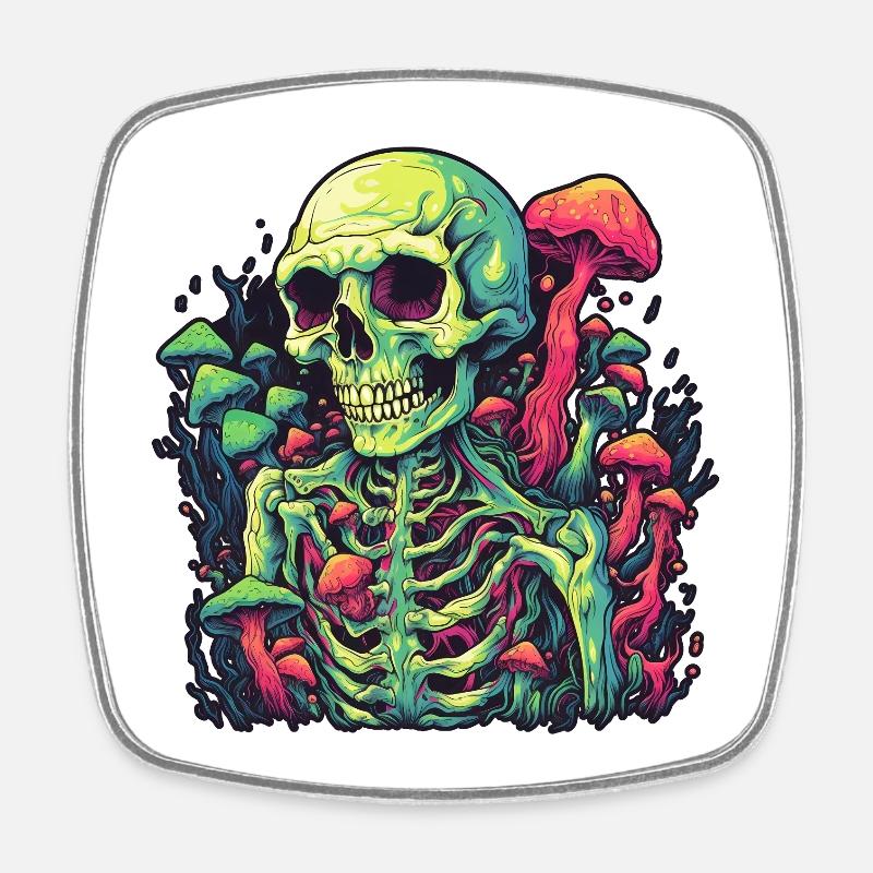 Squelette de champignon d’horreur - Joyeux Halloween - Magnet carré - blanc