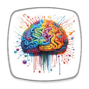 Cerveau astucieux coloré - TDAH, autisme - Magnet carré - blanc - Devant