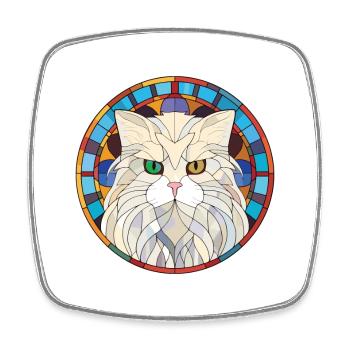 White Longhair Persian Cat Colorful Watercolor - Square fridge magnet - white - Front