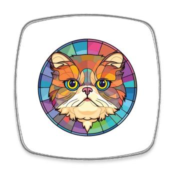 Chat exotique à poil court coloré dessin animé aquarelle - Magnet carré - blanc - Devant