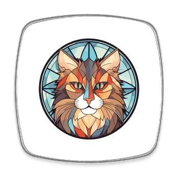 Norwegian Forest Cat Colorful Watercolor Cartoon - Square fridge magnet - white - Front
