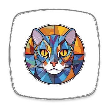 American Shorthair Cat Dessin animé aquarelle coloré - Magnet carré - blanc - Devant