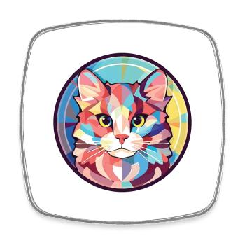 Illustration d’aquarelle colorée American Curl Cat - Magnet carré - blanc - Devant