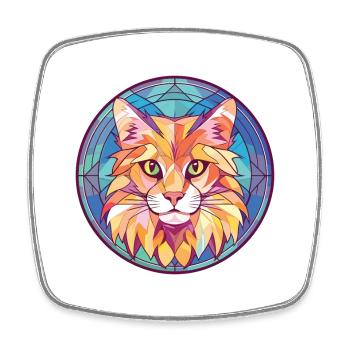 Maine Coon Cat Colorful Watercolor Illustration - Square fridge magnet - white - Front