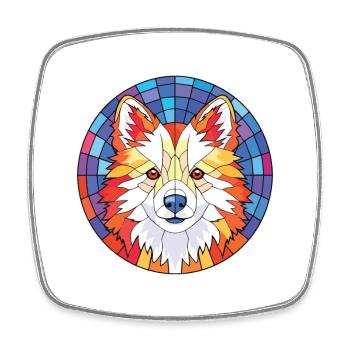 Amerikanische Eskimo-Hunderasse Aquarell-Illustration - Viereckiger Kühlschrankmagnet - Weiß - Vorne