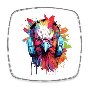 Poulet Coq Avec Casque Musique Poules Poulets - Magnet carré - blanc - Devant