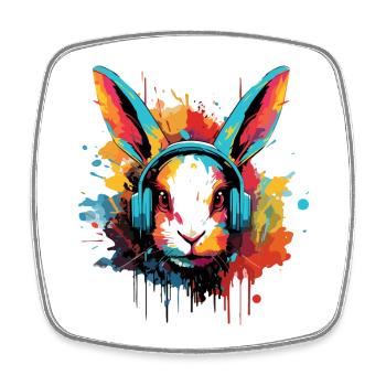Bunny with headphones, music, hares, hare, dwarf hare - Square fridge magnet - white - Front