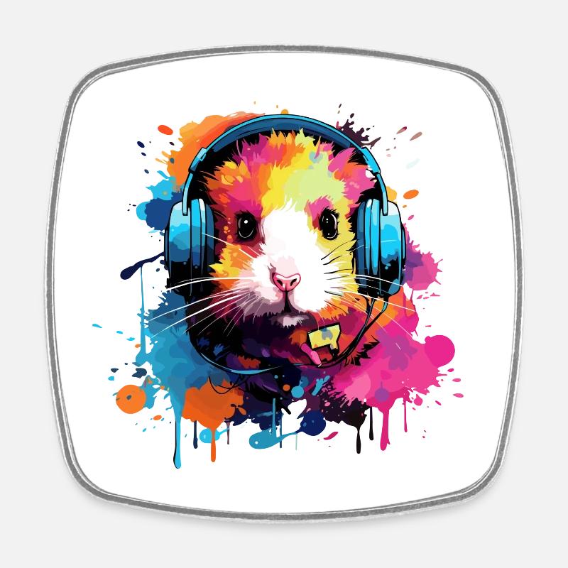 Hamster with headphones Golden Hamster Dwarf Hamster - Square fridge magnet - white