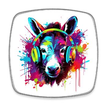 Donkey with Headphones Music Animals - Square fridge magnet - white - Front