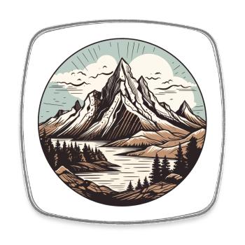 Runder Bergsee Landschaft - Viereckiger Kühlschrankmagnet - Weiß - Vorne