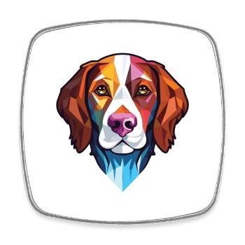 Illustration sur verre aquarelle de race de chien breton - Magnet carré - blanc - Devant