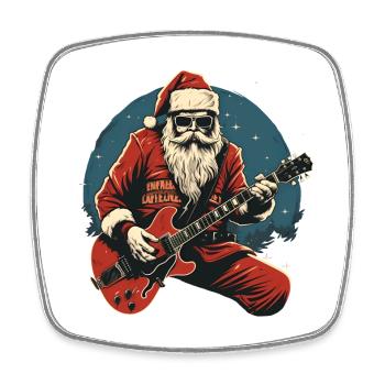 Rockender Weihnachtsmann Santa Mit E-Gitarre - Viereckiger Kühlschrankmagnet - Weiß - Vorne