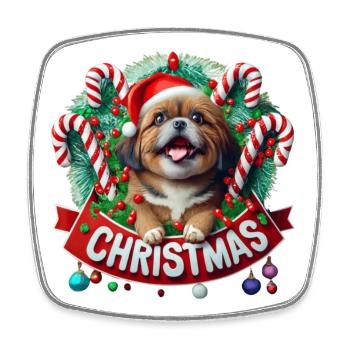 christmas Mignon petit chien - Magnet carré - blanc - Devant