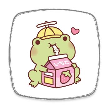 Cute Frog Loves Strawberry Milk - Square fridge magnet - white - Front