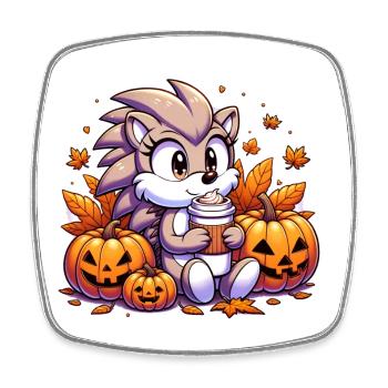 Hedgehog drinks Halloween - Square fridge magnet - white - Front