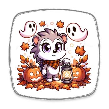 Halloween Igel mit niedlichen Geistern - Viereckiger Kühlschrankmagnet - Weiß - Vorne