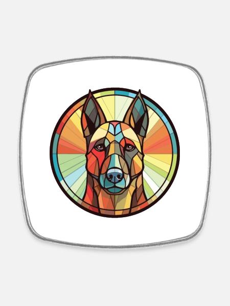 Belgian Malinoi Dog Breed Watercolor Illustration - Square fridge magnet - white