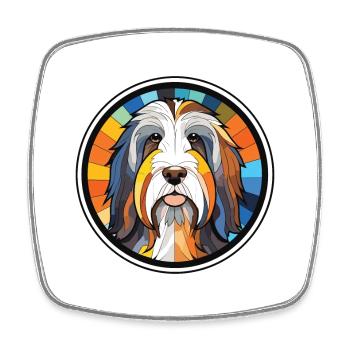 Bearded Collie Dog Breed Watercolor Illustration - Square fridge magnet - white - Front