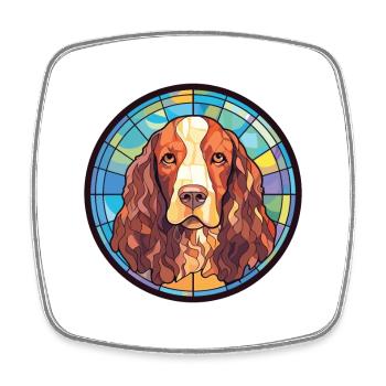 American Water Spaniel Dog Breed Watercolor Glass - Square fridge magnet - white - Front