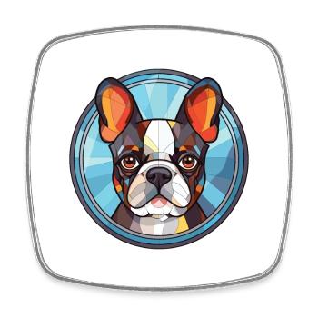 Boston Terrier Dog Breed Watercolor Illustration - Square fridge magnet - white - Front