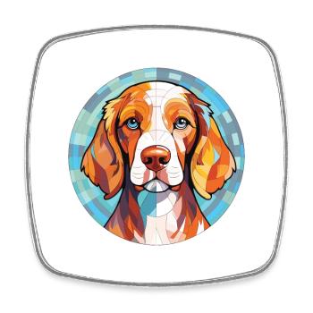 Illustration sur verre aquarelle de race de chien breton - Magnet carré - blanc - Devant