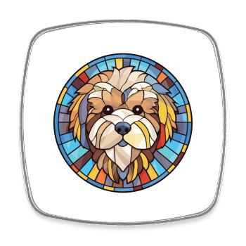 Illustration sur verre aquarelle de race de chien havanais - Magnet carré - blanc - Devant