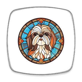 Shih Tzu Dog Breed Watercolor Glass Illustration - Square fridge magnet - white - Front