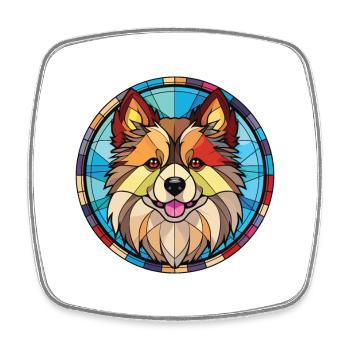Keeshonden Hunderasse Aquarell Glas Illustration - Viereckiger Kühlschrankmagnet - Weiß - Vorne