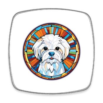 Malteser Hund Rasse Bunte Aquarell Illustration - Viereckiger Kühlschrankmagnet - Weiß - Vorne