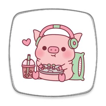 Cute Gamer Pig Loves Playing Video Games - Square fridge magnet - white - Front