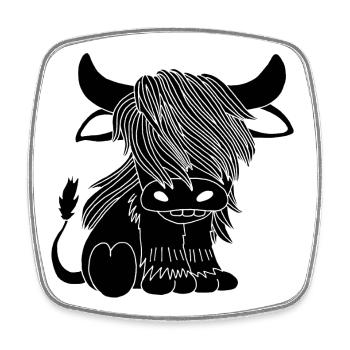 Black long-haired cow - Square fridge magnet - white - Front